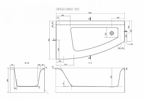 Cersanit VIRGO MAX Асимметричная акриловая ванна 160x90, правосторонняя, без ножек, белая в Кропоткине